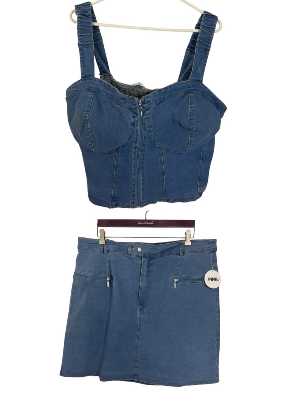 Pink Dot With Love Women’s 3X Denim Corset Top & Skirt 2 Piece Set NWT